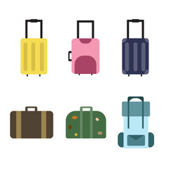 Luggage set. Suitcases and bags icons collection