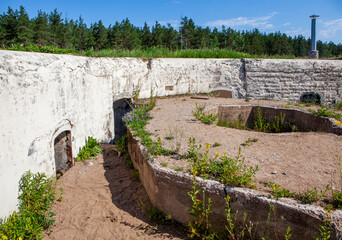 Remains of a cannon yard with batteries for 6-inch (152 mm) Canet guns. Built in 1912. Fort "Krasnaya Gorka". Settlement Fort Krasnaya Gorka, Lomonosov district, Leningrad region. Russia