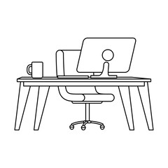 office workplace with desktop and coffee cup scene