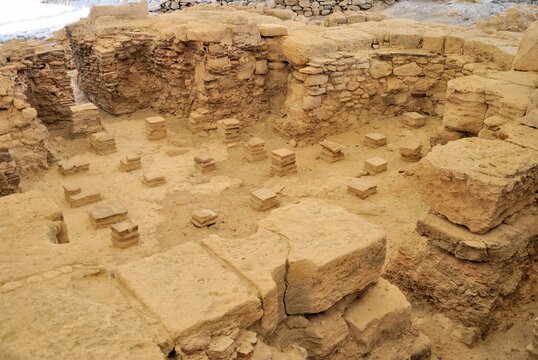 View of Public Baths and a caldarium with an underfloor heating system at the Neolithic period Kourion Ancient city in Cyprus