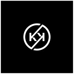 Circular Initial Letter K KK with mirror rotate circle line logo design