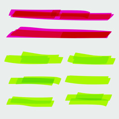 Set of colored strokes markers. Vector highlight brush lines. Hand drawing sketch underlined, stripes. Elements on an isolated transparent background.
