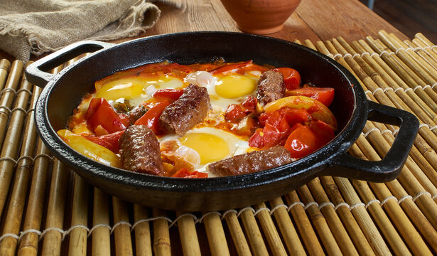 Middle Eastern eggs with merguez