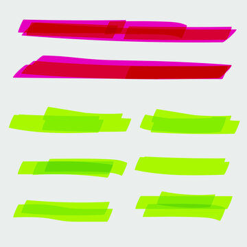 Set of colored strokes markers. Vector highlight brush lines. Hand drawing sketch underlined, stripes. Elements on an isolated transparent background.
