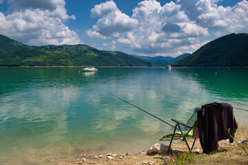 Beautiful artificial mountain lake Zlatar in Serbia ideal for fishing, swimming and recreation