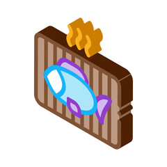 cooking bbq fish icon vector. isometric cooking bbq fish sign. color isolated symbol illustration