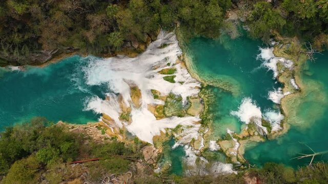 Aerial view of El Meco Waterfall in San Luis Potosi, Mexico.
