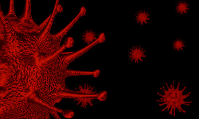 Model for Coronavirus Covid-19 outbreak and coronaviruses influenza concept  on a black background as dangerous flu strain cases as a pandemic medical health risk  with disease cell as a 3D render