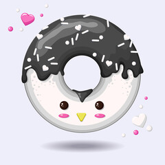 Glazed cute doughnut animal. Isolated donuts with glaze and bite, eaten chocolate icing fritters or caramel circle doughnuts