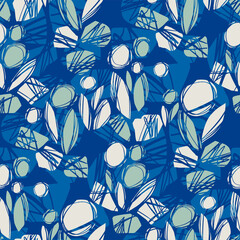 Abstract sketch blue nature seamless pattern