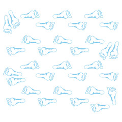 Foot prints. Doodle foot prints. Vector stamp of naked legs. Hand drawn background of bare feet.
