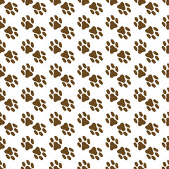 Seamless pattern of the cat's foot. Hand drawn imprint of the cat's paw. Vector of a seamless background of a cat's paw. Doodle animal print clutches.
