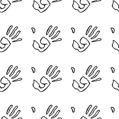 Seamless pattern the prints of the palms. Vector illustration of palm prints. Background prints of hands.