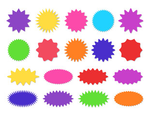Starburst sticker set - collection of colorful special offer sale round and oval sunburst labels and buttons.