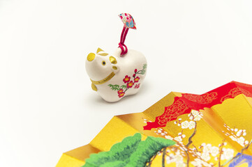2021年正月　干支　牛と扇