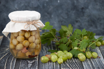 Jar of homemade pickled gooseberries