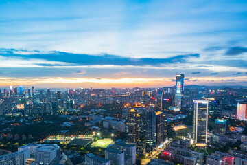 The city skyline at sunset in Nanshan Science and Technology Park, Shenzhen, China