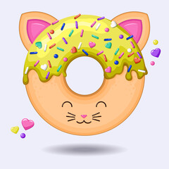 Glazed cute doughnut animal. Isolated donuts with glaze and bite, eaten chocolate icing fritters or caramel circle doughnuts