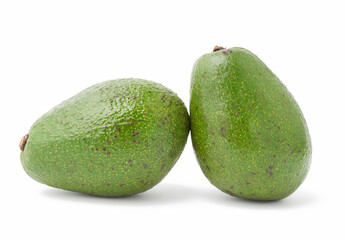whole green avocado fruit isolated on white background