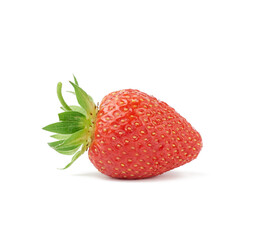 ripe red strawberries with green leaves isolated on a white background, tasty and healthy berry