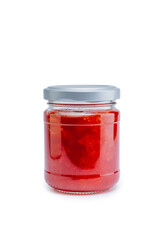 Strawberry jam jar mockup isolated on white background with clipping path