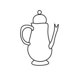 Vector teapot with a black line. Simple food and cooking illustration in doodle style on a white isolated background hand drawn. Design for social networks,web,advertising,banners,menus,recipes.