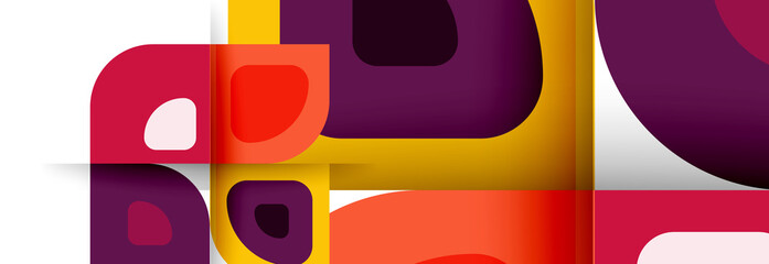 Set of vector modern geometric abstract backgrounds with repeating abstract round shapes patterns and shadow effects