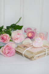 Nostalgic Pink Rose And Candles Still Life
