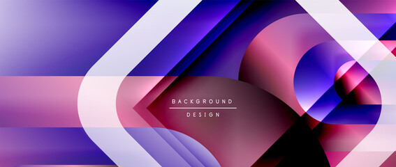 Vector geometric abstract background with lines and modern forms. Fluid gradient with abstract round shapes and shadow and light effects