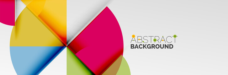 Bright color circles, abstract round shapes and triangles composition with shadow effects. Vector modern geometric design template