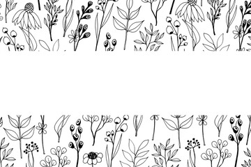 Illustration of plants. Isolated on white. Copy space.
