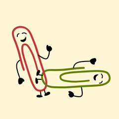 Two happy paper clip character friends connected.