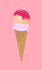 Double ice cream. Concept illustration for poster, sticker, social networks, print, postcard.