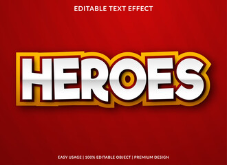 heroes text effect template with 3d style and bold font concept use for brand label and logotype sticker
