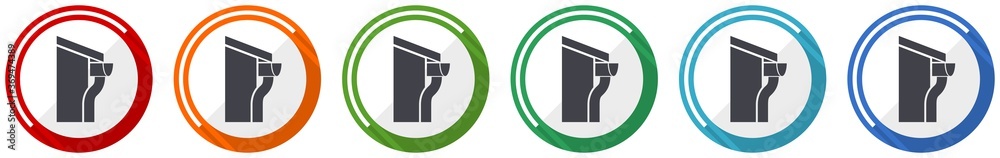 Poster House with gutter icon set, flat design vector illustration in 6 colors options for webdesign and mobile applications