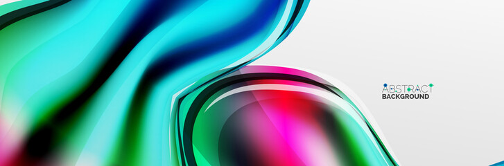 Vector abstract background, flowing liquid style bubble with metallic, color quicksilver chrome texture and color glow effects