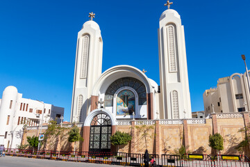 Fototapeta na wymiar Hurghada, Egypt - January 27, 2020 - View of the Cathedral of Saint Shenouda