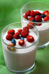 Fruit and berry vitamin smoothie. Diet cocktail for weight loss and slimness. Strawberry drink.