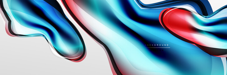 Vector abstract background, flowing liquid style bubble with metallic, color quicksilver chrome texture and color glow effects