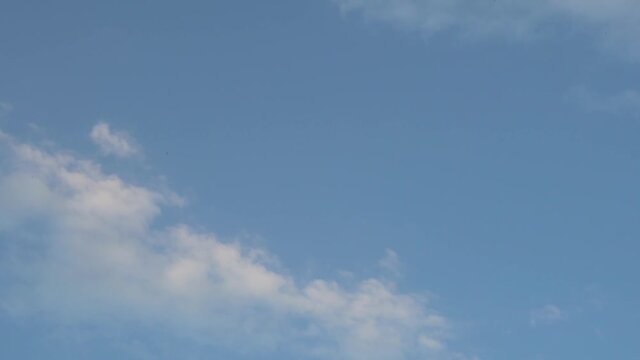 Time Lapse of Light Gentle Air Clouds in a Clear Light Blue Sky during the Day in Good Weather. Pure Nitrogen Layer Of The Atmosphere.