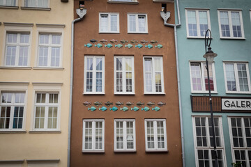Gdansk, Poland, July 5, 2020. Renaissance style buildings and apartments in Gdansk along Dluga street. 