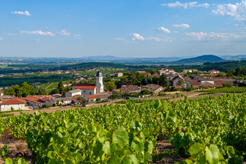Fototapeta na wymiar Le village de Chiroubles dans le vignoble du Beaujolais dans le département du Rhône en France