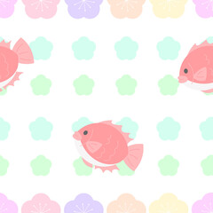 パステル梅と鯛　シームレスパターンB