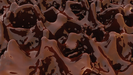 Wavy flowing surface of melted chocolate. Chocolate background. 3d rendering illustration. High resolution.