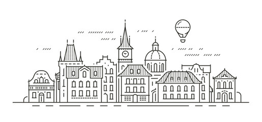 Cityscape with historic buildings. Town, city vector illustration