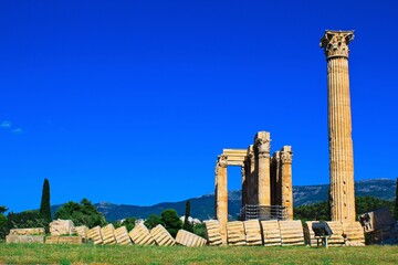 View of the Temple of Olympian Zeus in Athens, Greece, July 16 2020.