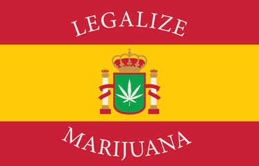 Banner in the form of the Spanish flag with a hemp leaf. The concept of legalizing marijuana, legalize cannabis in Spain. Drug use and decriminalization. Smoking weed
