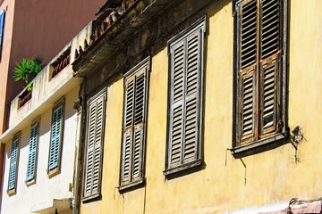 Old buildings with closed shutters in the district of Plaka in Athens, Greece, June 16 2020.
