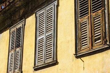 Closed shutters of an old building in the district of Plaka in Athens, Greece, June 16 2020.