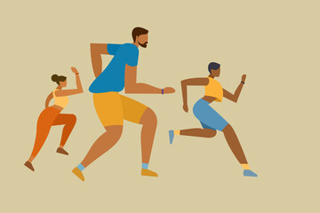 Fototapeta na wymiar Illustration of different people running fast